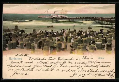 AK Norderney, Strand, Seebrücke, Strandkörbe, Dampfer