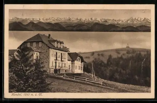 AK Kandel /Schwarzwald, Hotel und Rasthaus Kandel, Besitzer Max Bauer, Alpenpanorama