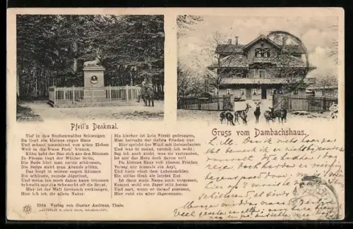 AK Thale, Pfeil`s Denkmal, Dambachshaus