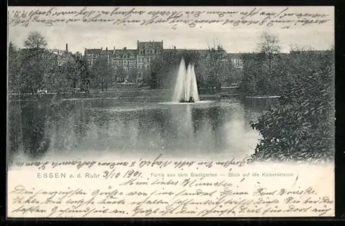 AK Essen a. d. Ruhr, Stadtgarten, Blick auf die Kaiserstrasse