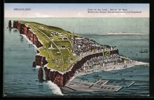 AK Helgoland, Gesamtansicht der Insel und Hafen