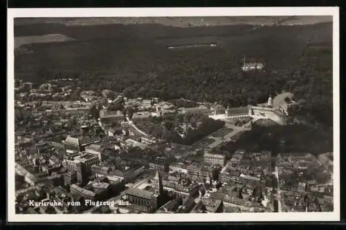 AK Karlsruhe, Luftaufnahme vom Flugzeug aus