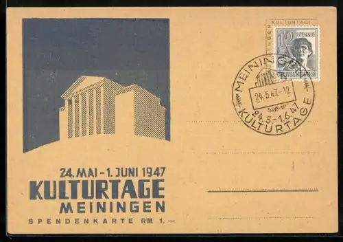 AK Meiningen, Kulturtage 1947, Spendenkarte mit Festspielhaus