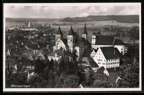 AK Ellwangen-Jagst, Stadtansicht mit Stiftskirche