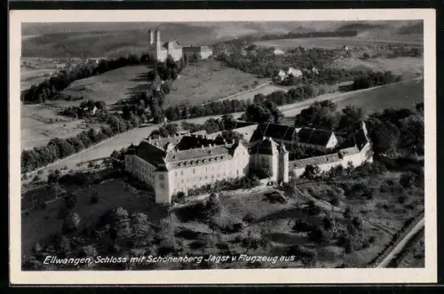 AK Ellwangen, Schloss mit Schönenberg, Jagst, Luftaufnahme