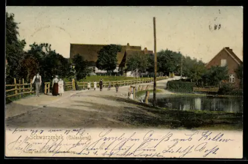 AK Schwarzenbek, Uhlenhorst, Ortsansicht mit Zufahrtsstrasse