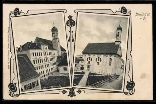 AK Dillingen a. D., Kloster St. Josef mit Stadt-Pfarrkirche, Frauen-Klosterkirche
