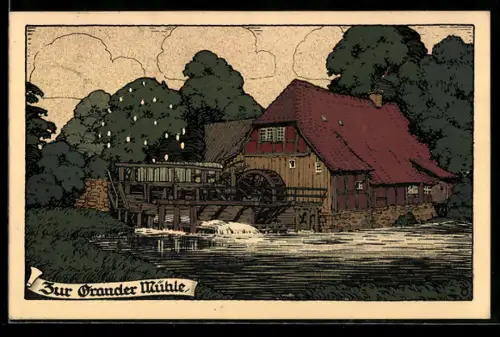 Steindruck-AK Grande, Grander Mühle am Mühlenbach