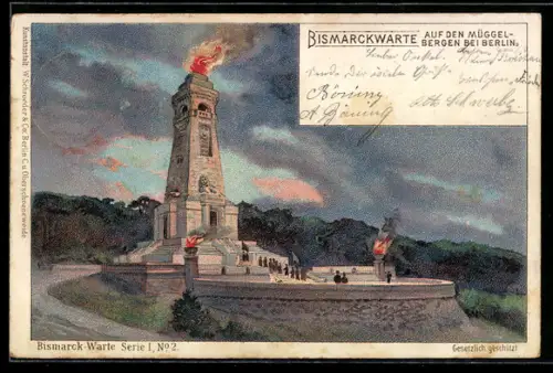 Lithographie Berlin-Köpenick, Bismarckwarte auf den Müggelbergen