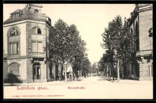 AK Landau /Pfalz, Blick in die Rheinstrasse mit Restaurant Luitpold
