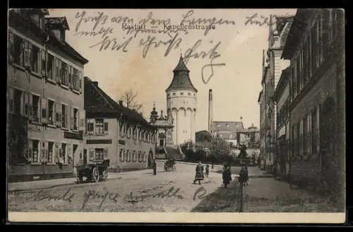 AK Rastatt, Kappellenstrasse mit Blick auf den Wasserturm