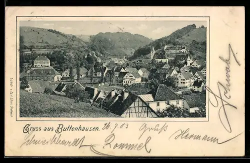 AK Buttenhausen, Ortsansicht gegen die Anhöhen