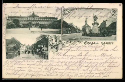 AK Rastatt, Schloss, Schlosstrasse, Kaiserstrasse