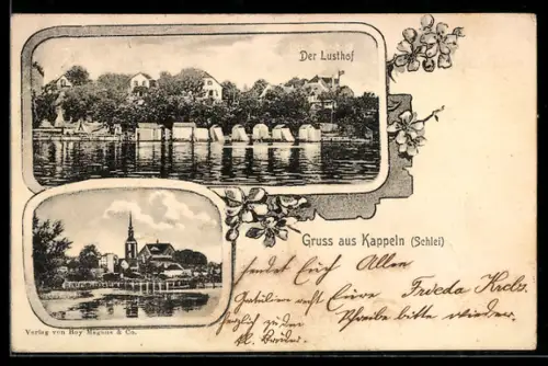 AK Kappeln /Schlei, Lusthof, Ortsansicht mit Kirche