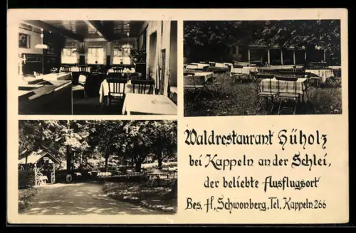 AK Kappeln an der Schlei, Waldrestaurant Hüholz, Innenansicht, Gartenpartien