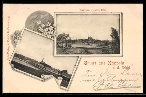 AK Kappeln a. d. Schlei, Ansicht von Kappeln im Jahre 1845
