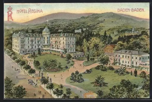 AK Baden-Baden, Hotel Regina mit Parkanlage