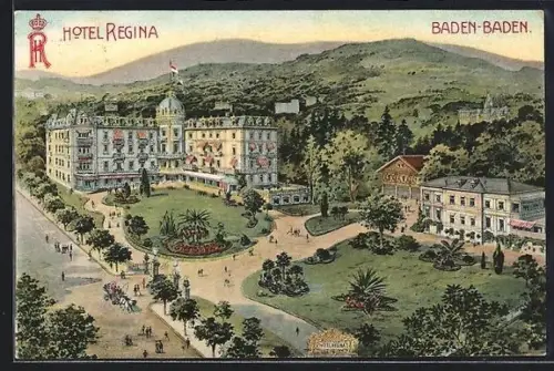 AK Baden-Baden, Hotel Regina mit Parkanlage
