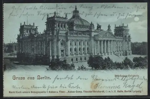 Mondschein-AK Berlin-Tiergarten, Reichstag-Gebäude