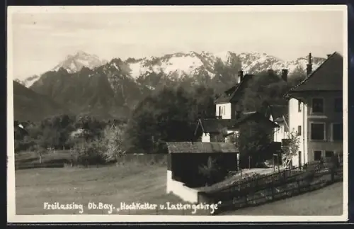 AK Freilassing /Ob. Bay., Ortspartie mit Hochkalter und Lattengebirge