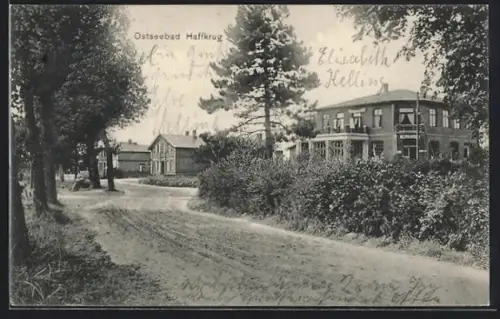 AK Haffkrug, Ostseebad, Strassenpartie mit Pension