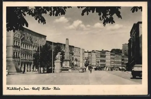 AK Mühldorf a. Inn, Platz mit Denkmal