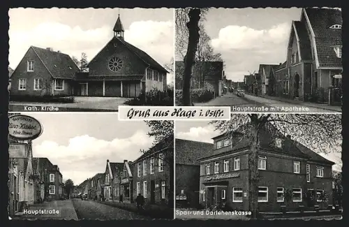 AK Hage /Ostfr., Hauptstrasse mit Apotheke, Spar- und Darlehenskasse