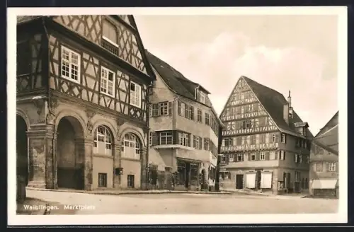 AK Waiblingen, Marktplatz mit Cafe und Geschäften