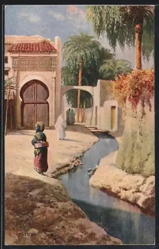 Künstler-AK Tetuan, Mädchen am Kanal