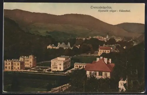 AK Trencsénteplicz, Villenthal aus der Vogelschau