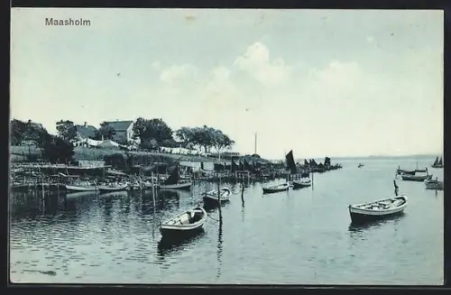 AK Maasholm, Hafen mit Booten und Uferansicht