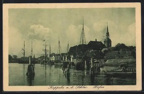 AK Kappeln a. d. Schlei, Hafen, Blick zur Kirche