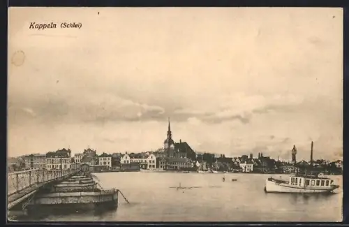 AK Kappeln /Schlei, Hafen, Kirche, Dampfer