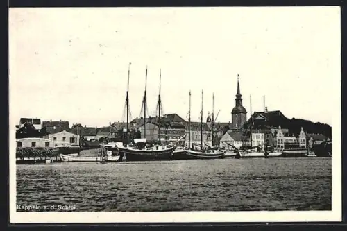 AK Kappeln a. d. Schlei, Hafen, Segelschiffe, Stadtkirche