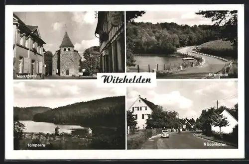 AK Witzhelden, Marktplatz, Strandbad, Talsperre, Nüsenhöfen