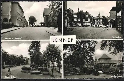 AK Lennep, Postamt und Bahnhof, Stadtmitte, Bismarckplatz, Hardtanlagen