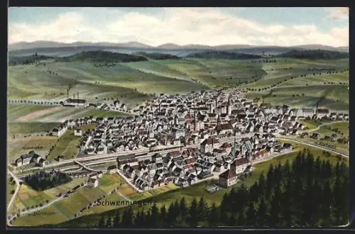 AK Schwenningen a. Neckar, Gesamtansicht der Stadt, Industrieanlagen, Bahnhof
