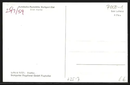 AK Stuttgart, Autobahn-Raststätte Stuttgart-Süd, Inh. Erich Hanke, Luftbild