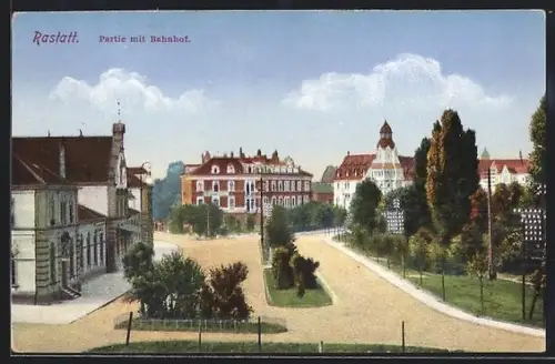 AK Rastatt, Partie mit Bahnhof