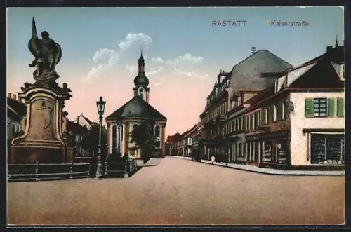 AK Rastatt, Kaiserstrasse, Kirche, Denkmal
