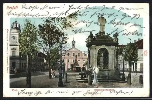 AK Rastatt, Johannisbrunnen, Postamt