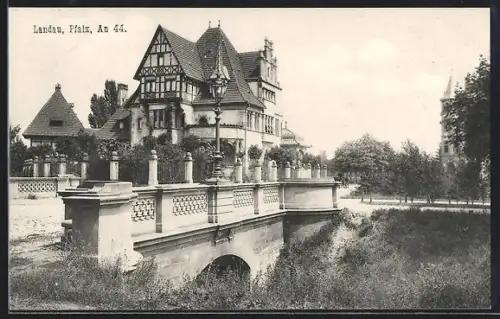 AK Landau /Pfalz, An 44, Villa, Brücke