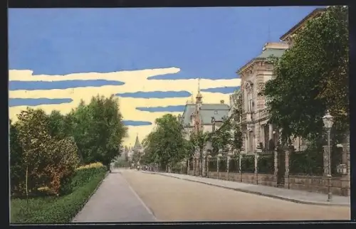 AK Landau i. Pfalz, Strassenansicht mit Villen und Allee