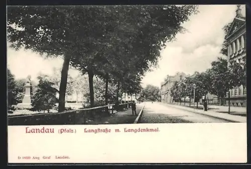 AK Landau /Pfalz, Langstrasse, Langdenkmal