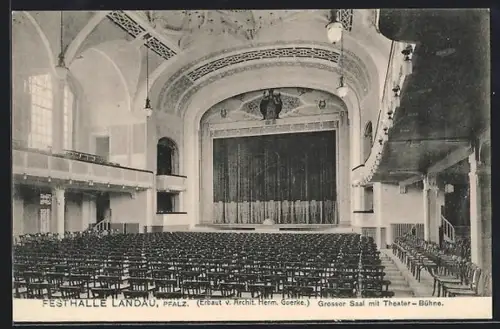 AK Landau /Pfalz, Festhalle, Grosser Saal mit Theater-Bühne