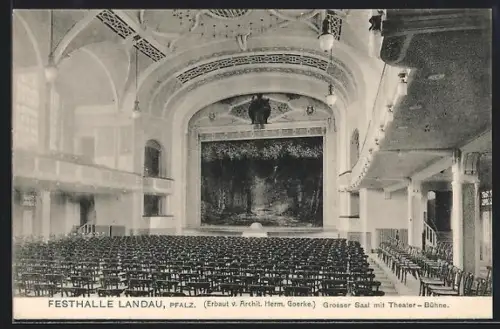 AK Landau /Pfalz, Festhalle, grosser Saal mit Theater-Bühne