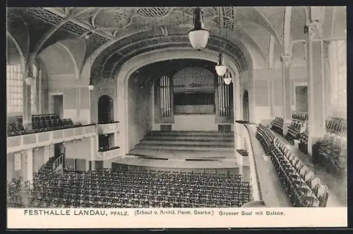 AK Landau /Pfalz, Festhalle, grosser Saal mit Balkon