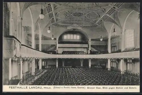 AK Landau /Pfalz, Festhalle, Grosser Saal, Blick gegen Balkon und Galerie