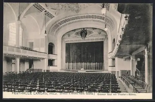 AK Landau /Pfalz, Festhalle, grosser Saal mit Theater-Bühne