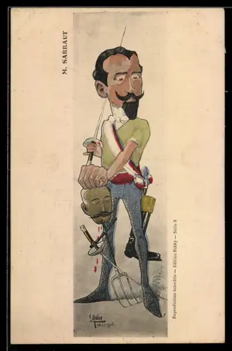 Künstler-AK sign. E. Muller: Französischer Politiker M. Sarraut mit Degen